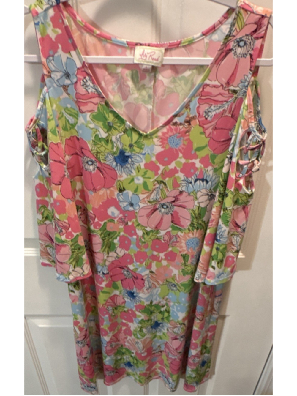 Ivy Road Floral Cold Shoulder Shift Dress Size L V-Neck Knee Length
